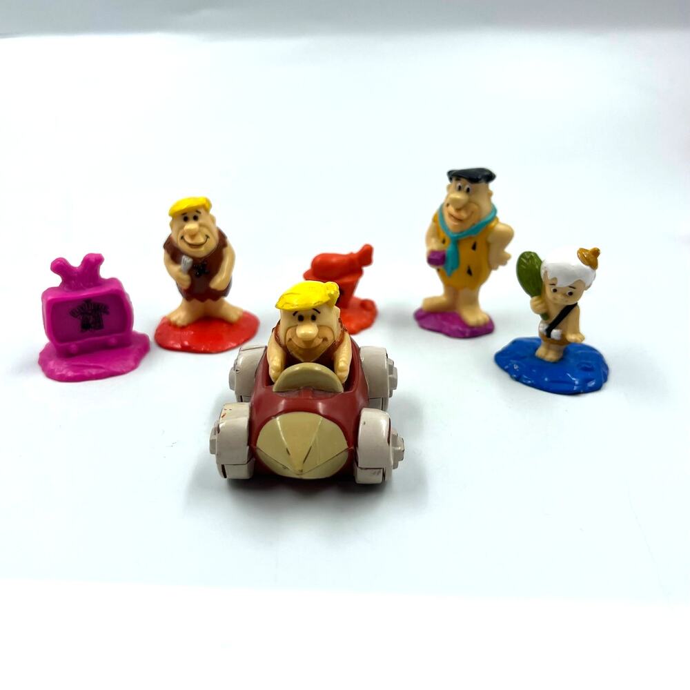Vintage Flintstones 6 Mini Toys Figurines Fred Barney &‎ Car Bam Bam 1990's